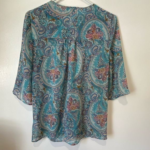 daniel rainn womens blue paisley flowy blouse Size Small Boho lightweight casual - Picture 4 of 7